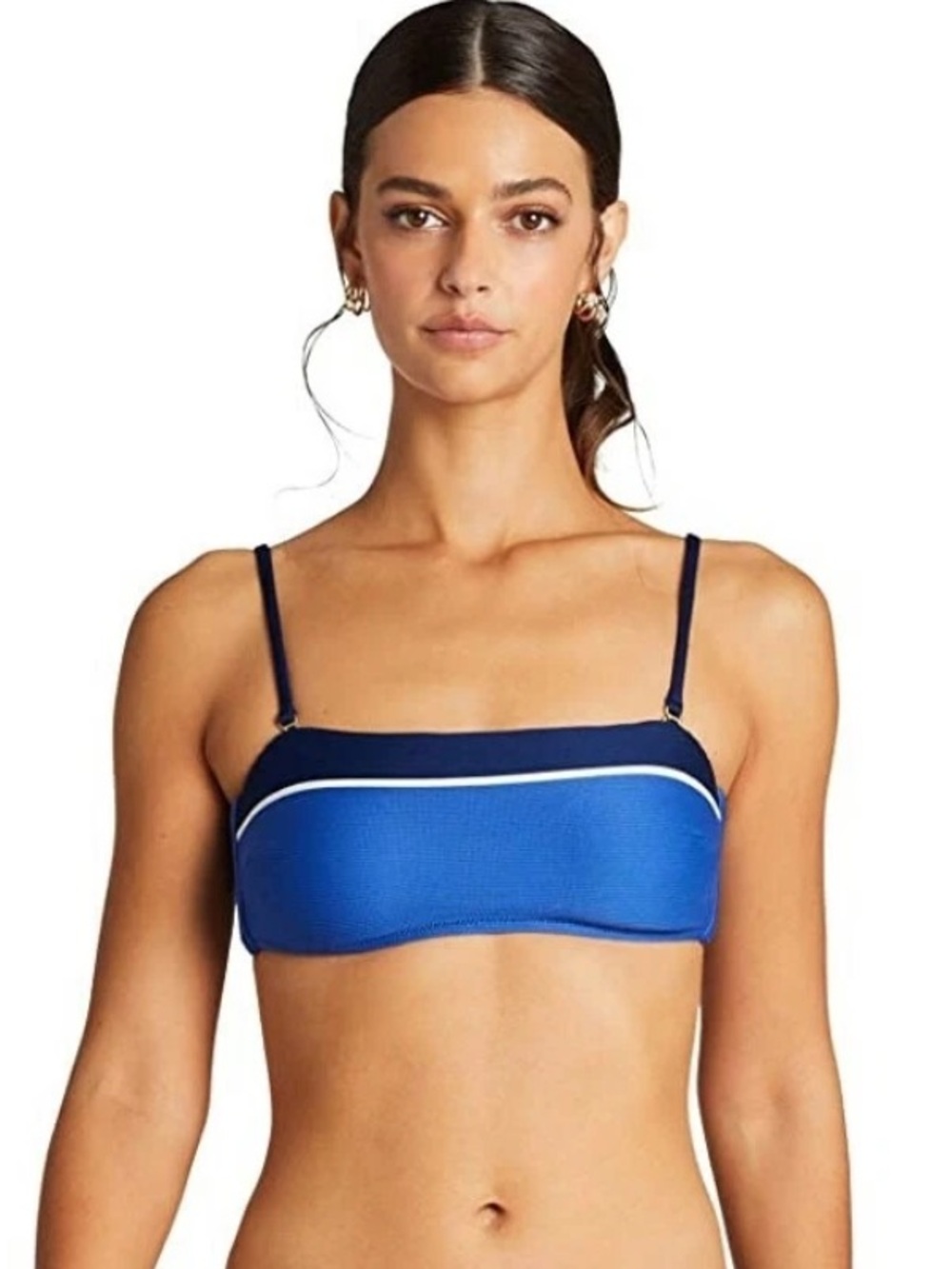 Vitamin A Cobalt Ribbed Bandeau Bikini Top with White Trim Large